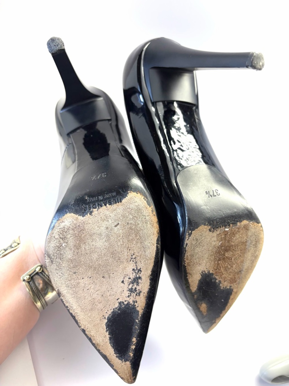 Jil Sander Black Patent Pointed-Toe Stiletto Heels - Picture 8 of 11